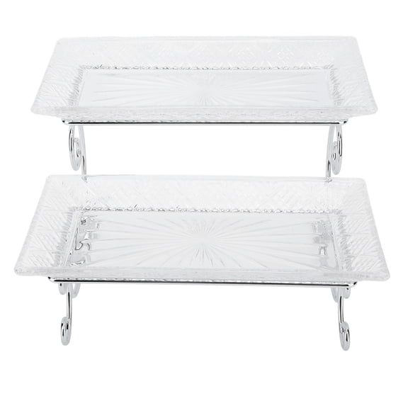 Suodoka 2 Tiered Glass Buffet Serving Tray, Multifunctional Dessert Display Platter Server Stand for Party Fruit Cake Salad, Stainless Steel Rack, 11.8 inches / 30 cm