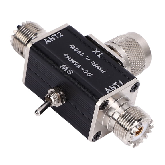 Suodoka 2 Way Coaxial Antenna Switch 100W Power Capacity Manual Coax Switch with Cut Off and Grounding Guard Features Low Insertion Loss High Isolation Degree Metal Housing for Radio Communication