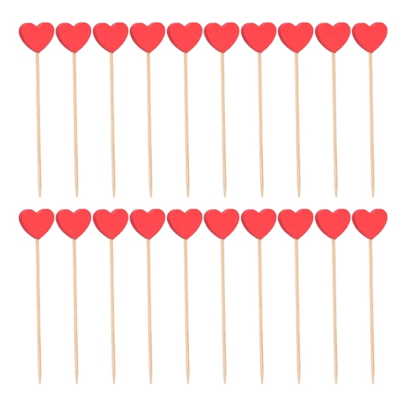 Suodoka 20Pcs Heart Shaped Poplar Skewers Wooden Toothpicks for Party Decorations, Wedding Cake Toppers, Fruit Appetizer Picks, DIY Easter Ornaments, Delicacy Red Cute Craft Supply, 4.1 in / 10.3 cm