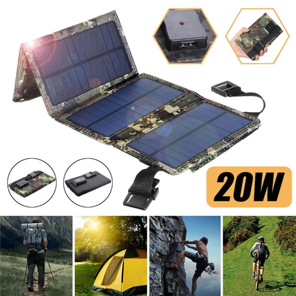 Suodoka 20W Portable Solar Panel Waterproof Foldable USB Solar Charger for Camping Hiking and Outdoor Activities Solar Power Recharger for Cell Phones (17.3 x 6.5 in / 44.0 x 16.5 cm)