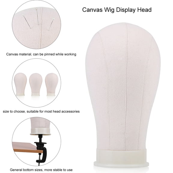 Suodoka 21-Inch Professional Canvas Block Mannequin Head with Heavy Duty Table Clamp Stand for Wig Making, Styling, and Displaying (21 inches / 53.3 cm)
