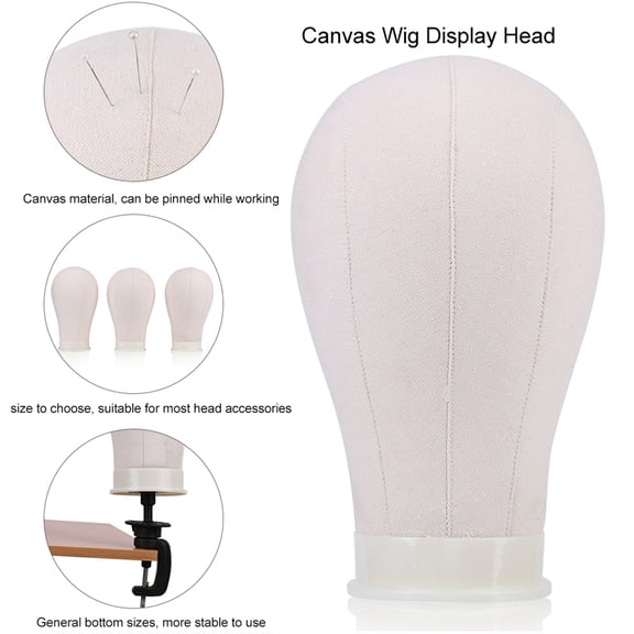 Suodoka 22-Inch Professional Canvas Block Mannequin Head with Heavy Duty Table Clamp Stand for Wig Making, Styling, and Displaying (22 inches / 55.9 cm)