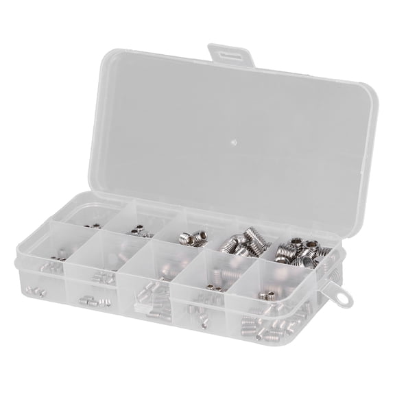 Suodoka 220 Pcs Grub Screw Stainless Steel Set M3 to M8 Inner Hex Concave End Tight Joint Fastener Hardware Tool Assortment Kit for Precise Instrument and Door Handles, 5.12 inches / 13.00 cm Pack