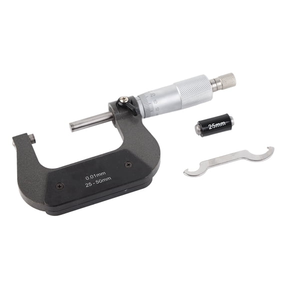 Suodoka 25-50mm Outside Micrometer, Chrome Vanadium Steel Spiral Locking Measuring Instrument, Precise 0.01mm Graduation Value Metric Measurement Tool for Industrial Machinery