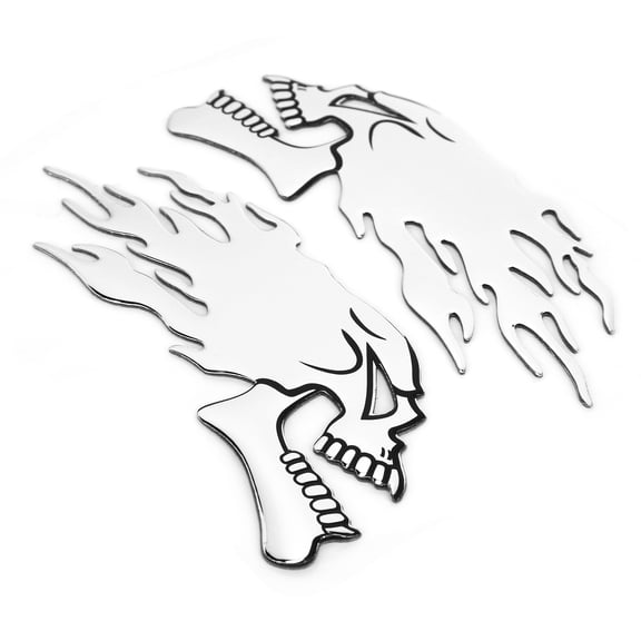 Suodoka 2PCS Fuel Tank Sticker 3D Universal Flame Skull Decal Decorations for Motorcycle - Silver