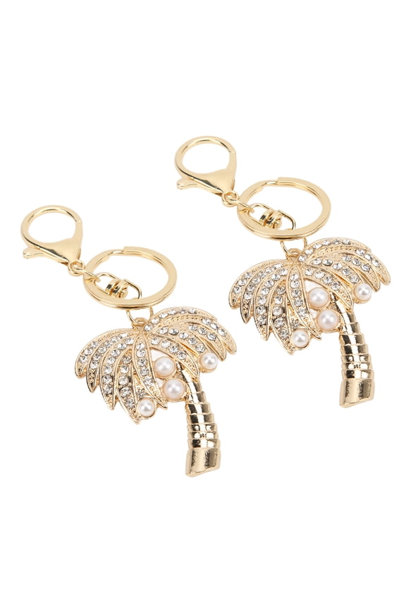 2Pcs Coconut Palm Tree Shape Exquisite Rhinestone Keychain Pendants - Tropical Beach Theme Car Key Ring Bag Decoration Ornament Gift for Women and Girls (5.9 inches / 15 cm)