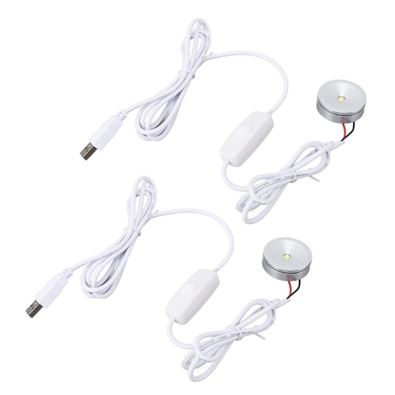 Suodoka 2Pcs Dimmable Mini Spotlight USB 5V Stepless Brightness Dimming LED Spot Light with 6.6ft / 2m Cable Round Display Cabinet Lighting for Jewelry Showcases Counter Home Decor, White Light