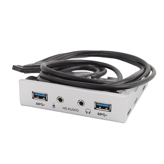 Suodoka 3.5 Inch Floppy Drive Front Panel USB 3.0 Hub 19 Pin to USB 3.0 HD Sound Interface Adapter Panel for PC Computer Cases Silver White Edition 5.91 inches / 15 cm