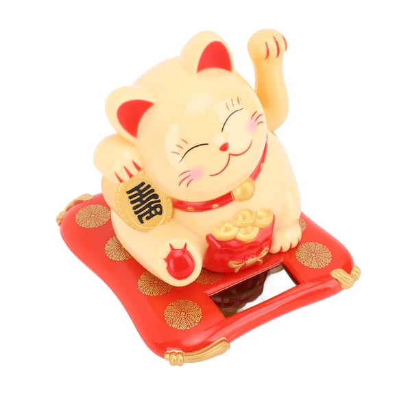 Suodoka 3.5in / 8.9cm Lucky Fortune Cat Solar Powered Waving Kitten Display Figurine Decoration for Desktop Home Entrance Car Dashboard Decor Cute Good Luck Wealth Welcoming Swinging Arm Cat Yellow