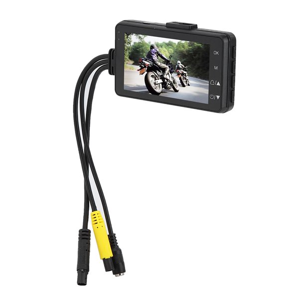 Suodoka 3 Inch LCD Display Dual Lens Motorcycle Dash Camera, 720P Front and 480P Rear Concealed Recorder with IP65 Waterproof Lenses