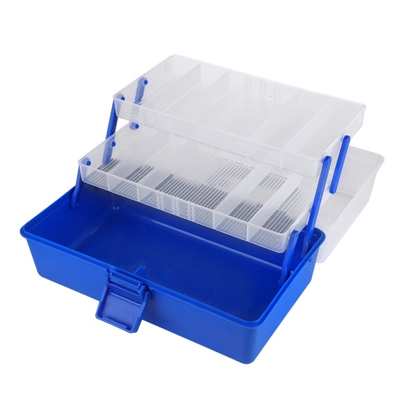 Suodoka 3-Layer Plastic Fishing Tackle Box Accessory Storage Organizer Container for Lures and Hooks with Detachable Blocks, Heavy Duty Case for Fishing Gear, 11.4 inches / 29 cm