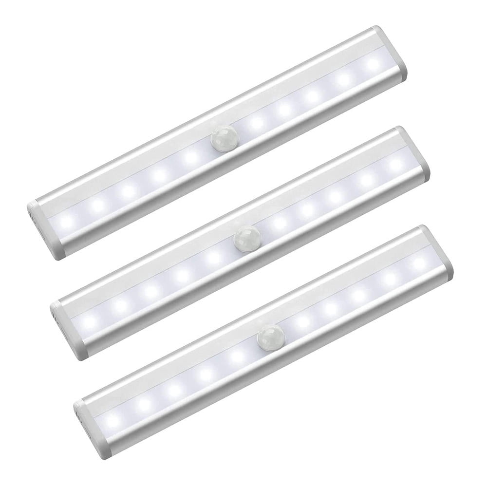 Suodoka 3-Pack Wireless Motion Sensor LED Strip Lights, 10 LEDs, Magnetic Adhesive, 3-5m Range, IP65 Waterproof, Battery Operated, Ideal for Cabinets