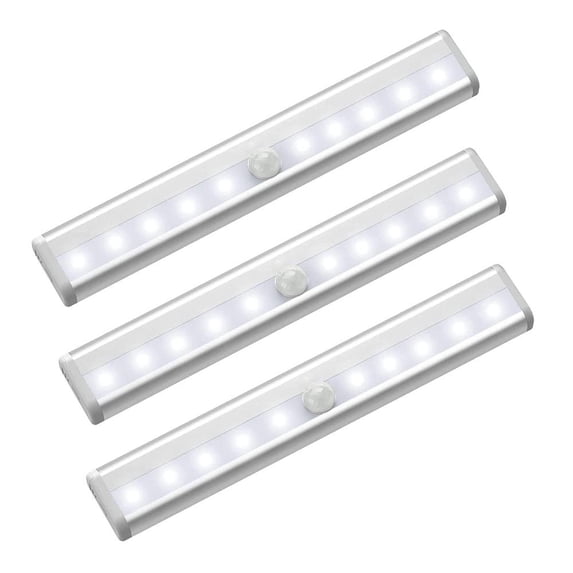 Suodoka 3-Pack Wireless Motion Sensor LED Strip Lights, 10 LEDs, Magnetic Adhesive, 3-5m Range, IP65 Waterproof, Battery Operated, Ideal for Cabinets