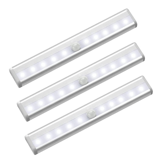 Suodoka 3-Pack Wireless Motion Sensor LED Strip Lights, 10 LEDs, Magnetic Adhesive, 3-5m Range, IP65 Waterproof, Battery Operated, Ideal for Cabinets