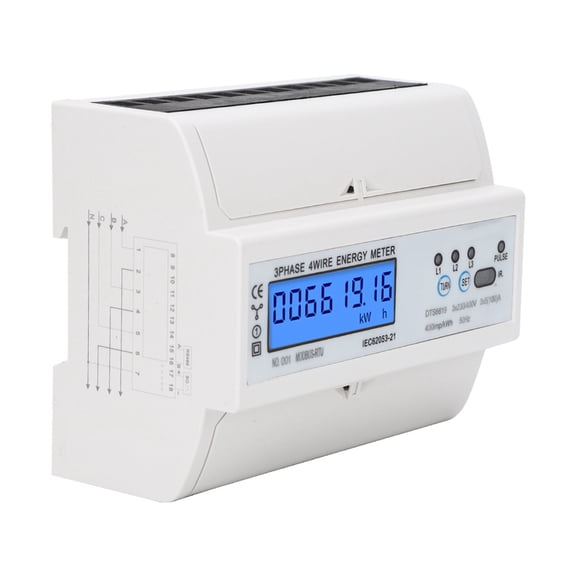 Suodoka 3-Phase Energy Meter 380V LCD Digital Display 7P Power Meter, RS485 Modbus, 100A Max Current, DIN Rail Mount Electric Power Tester, DTS6619-016 (5.12 inches / 13 cm)
