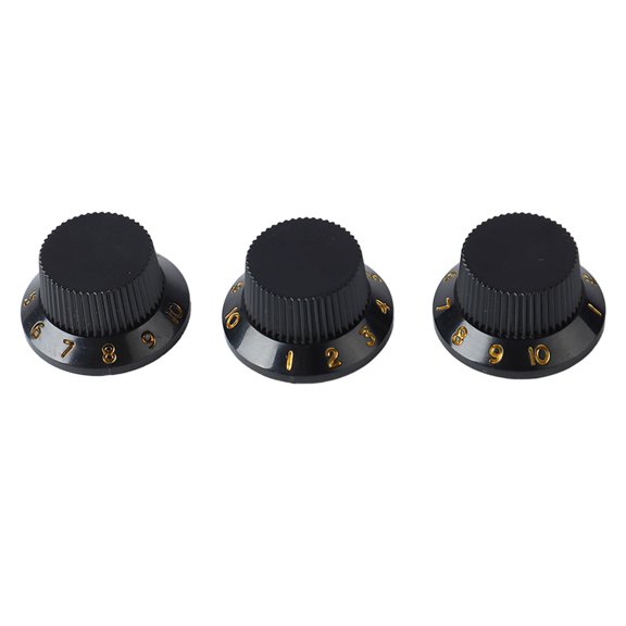 Suodoka 3 Pieces Potentiometer Rotary Control Knobs Tone Volume Replacement Set for Electric Guitar Bass, Black with Gold Lettering, Pack Length 2.76 inches / 7.0 cm