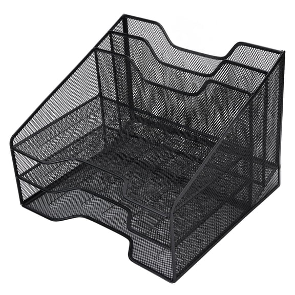 Suodoka 3 Tier Metal Mesh Desktop Organizer Sorter Stackable Letter Tray File Document Storage Rack for Home and Office Use, Black (12.99 x 12.60 x 10.63 in / 33 x 32 x 27 cm)