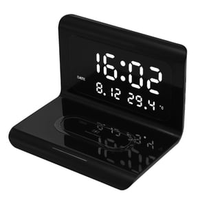 Suodoka 3-in-1 Digital Alarm Clock with 10W Wireless Charger Pad, Qi Charging Stand, and Smart Thermometer, Dual Unit Display Calendar Clock for Home Office Bedroom (6.8 x 5.0 x 5.0 inches)