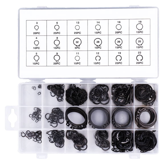 Suodoka 300 Pieces C Clip Snap Ring Assortment Kit, Premium Rubber Alloy Steel Retaining Ring Fastener Hardware Circlip Set for Cylinder Automotive Valve Bearing Machine Replacement Parts