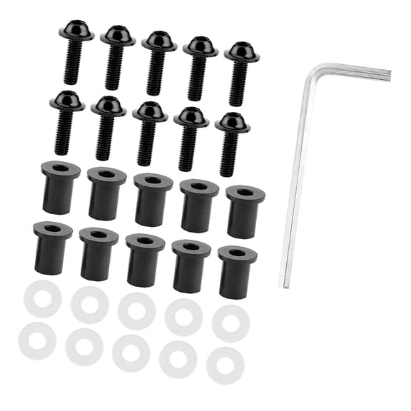 Suodoka 31-Piece Universal Motorcycle Windshield Bolts Kit 5mm Metric Rubber Nut Washers Fairing Fasteners Black Replacement Parts