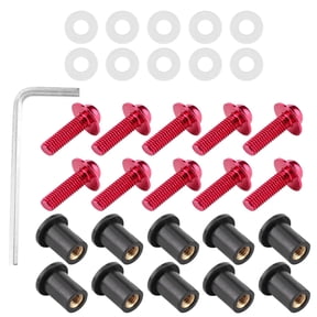 Suodoka 31-Piece Universal Motorcycle Windshield Bolts Kit 5mm Metric Rubber Nut Washers Fairing Fasteners Red Replacement Parts