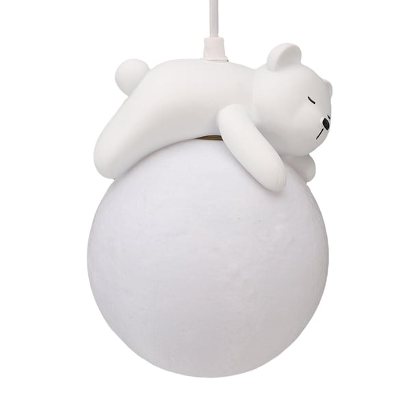 Suodoka 3D Bear Moon Pendant Lamp Soft PVC Moon Shade, G9 LED Compatible, Cute Sleeping Bear Design, Ideal Bedroom & Gift