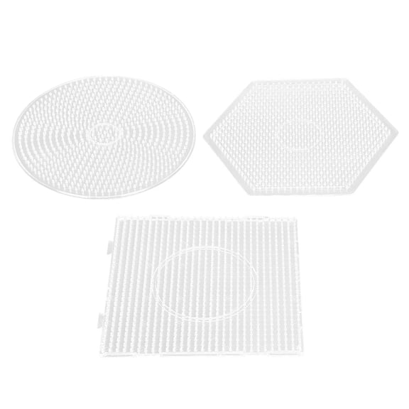 Suodoka 3Pcs Plastic Beads Boards Fuse Pegboards Kids Craft Template Pack, Includes Square Round Hex 5mm Large Boards for DIY Beaded Projects (5.7 x 5.7 inches / 14.5 x 14.5 cm)