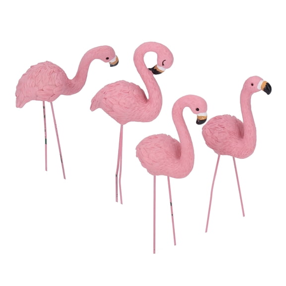 Suodoka 4 Pcs Pink Flamingo Garden Statue Fine Details Stylish Vivid Small Flamingo Decor for Yard Lawn Patio Decorations Valentine's Day Gifts Resin Art