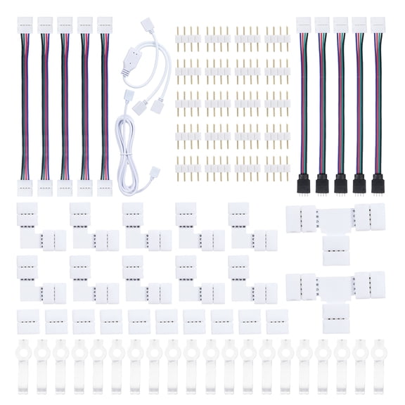 Suodoka 4 Pin LED Strip Connector Kit for 5050 LED Light Strip, Solderless L Shape and T Shape Splitter Connectors for DIY Room Decor Lighting Project, 78.74 inches / 200 cm