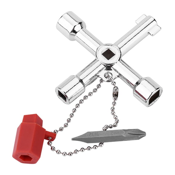 Suodoka 4 Way Universal Cross Key Wrench Multi Functional Zinc Alloy Tool for Plumbers and Electricians Control Cabinets Gas Water Electricity Meter Valves 2.83x2.83 inches / 7.2x7.2 cm