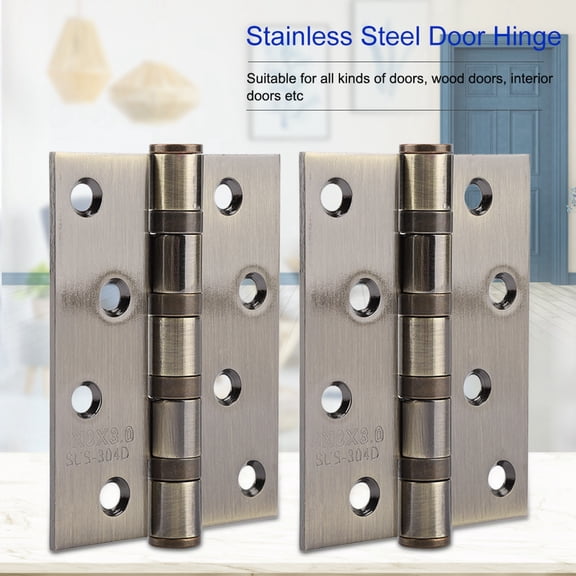 Suodoka 4 inch 3mm Heavy Duty Stainless Steel Door Hinge with Mute Bearing, Loose Pin Muffler Buffer Hinges for Wood Interior Doors (4.1 x 3.0 x 0.6 in / 104 x 75 x 14 mm), Plating Yellow, 2 Pack