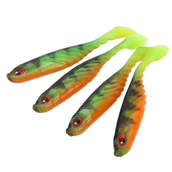 Suodoka 4PCS 2.95 inches / 75mm T Tail Soft Bait Double Colors Artificial Fishing Lures Wobbler Tackle - Pard Green