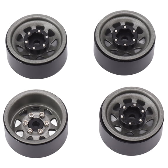 Suodoka 4Pcs 1.0 Inches / 25.4 mm Beadlock Wheels Deep Groove Universal Fit For Traxxas ATV RC Car Body Parts Triangle 9-Hole Hub Rim Upgrade Kit Ti Color