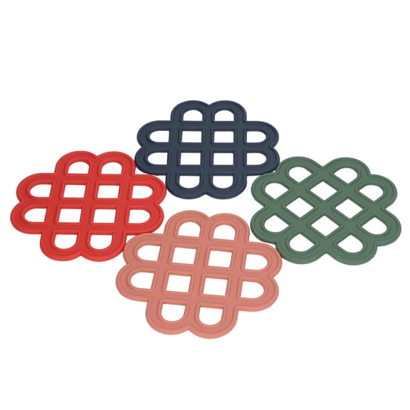 Suodoka 4Pcs Silicone Trivet Pad Hollow Heat Resistant Slip Resistant China Knotted Pot Mat for Kitchen Table Dining Hot Pads Pot Holder Coaster (8.27 inches / 21 cm) Red [cite: 1, 10]