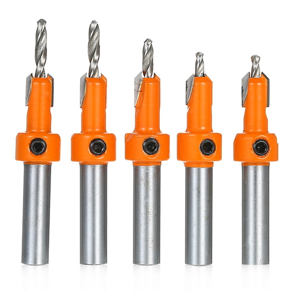 Suodoka 5-Piece Countersink Drill Bit Set, Steel Alloy Woodworking Chamfering Tools with Hex Keys (3.94 inches / 10 cm)