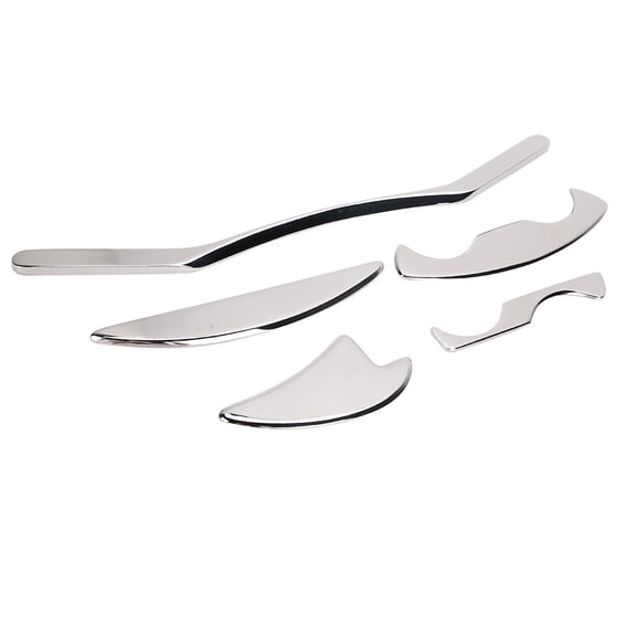 Suodoka 5-Piece Stainless Steel Gua Sha Scraping Massage Tools Set for Deep Tissue Therapy and Muscle Pain Relief, Body Sculpting Recovery Kit with Storage Bag, Silver