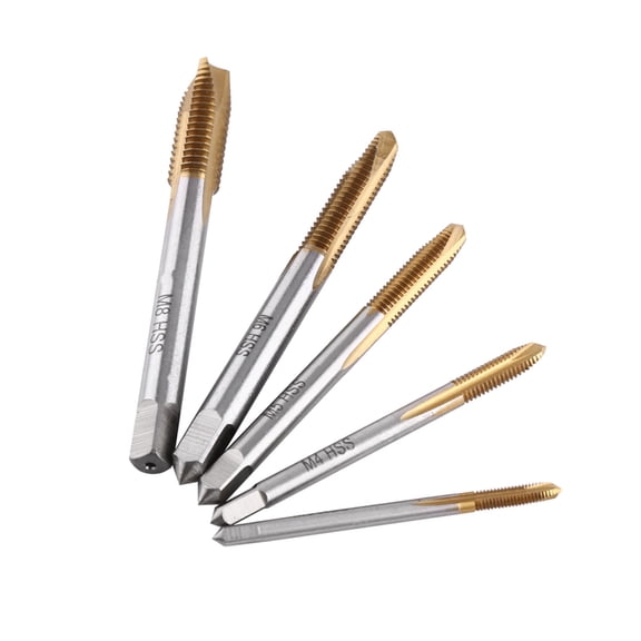 Suodoka 5-Piece Titanium Coated HSS Threading Screw Tap Kit, Metric Sizes M3 M4 M5 M6 M8, Forward Chip Ejection for Through Hole Tapping, High Speed Steel Taps (2.76 inches / 7.00 cm)