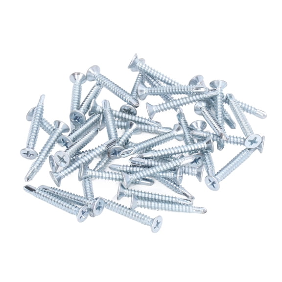 Suodoka 50PCS Cross Head Drill Screws Galvanized Carbon Steel Flat Head Screws (4.2x32mm / 0.165x1.26 inches), Heavy Duty Flush Fit Self Drilling Screw Fasteners for Metal and Framing