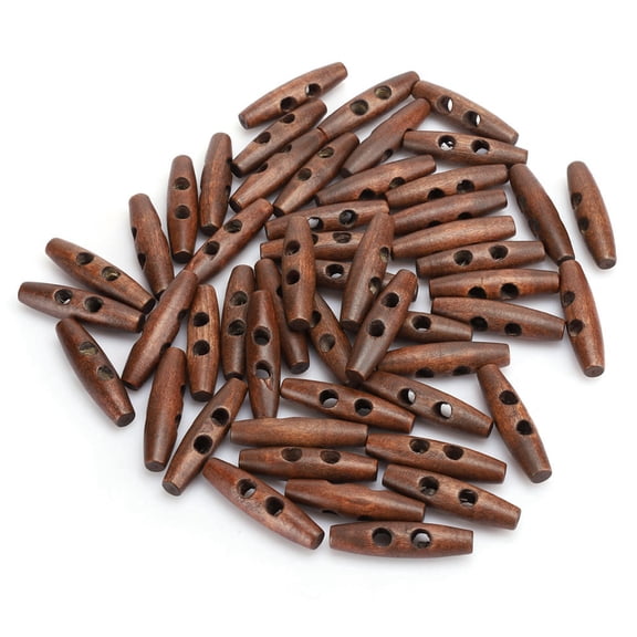 Suodoka 50Pcs Dark Coffee Sewing 2 Holes Wood Buttons DIY Coat Clothes Accessories Decoration, 2.0 x 0.5 inches