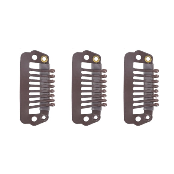 Suodoka 50pcs 8 Teeth Snap Comb Wig Clips Stainless Steel with Rubber Grips for Hair Extension Wigs, 1.1 inches / 2.8 cm, Dark Brown[cite: 1]