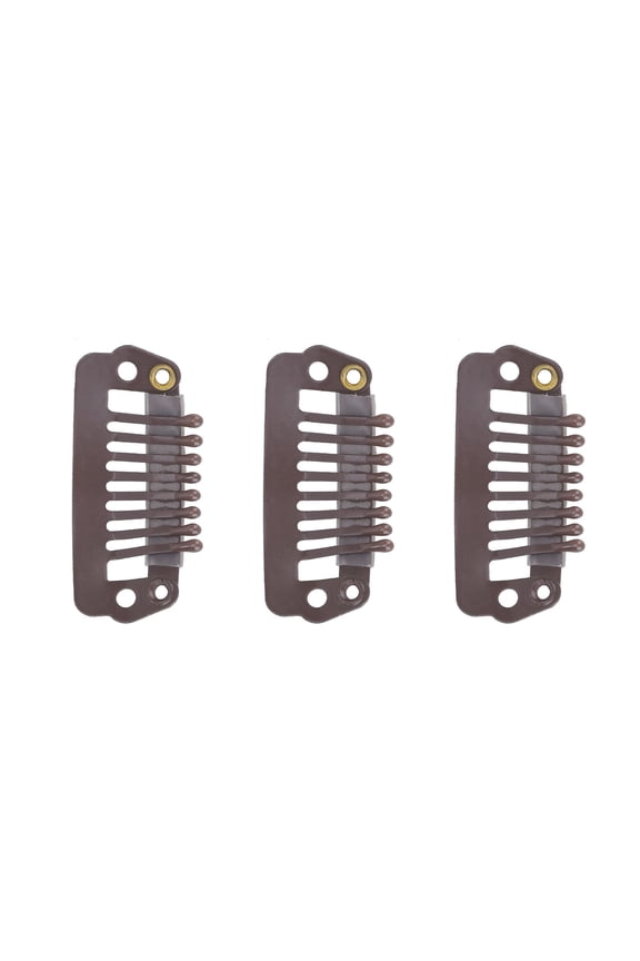 50pcs 8 Teeth Snap Comb Wig Clips Stainless Steel with Rubber Grips for Hair Extension Wigs, 1.1 inches / 2.8 cm, Dark Brown[cite: 1]