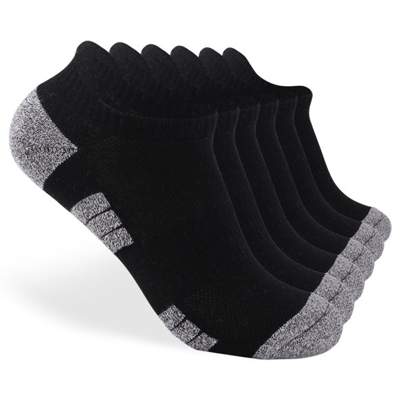 Suodoka 6 Pack Running Socks for Men Women Breathable Cushioned Athletic Ankle Socks Low Cut Socks Size S Black (10.23 inches / 26 cm length)