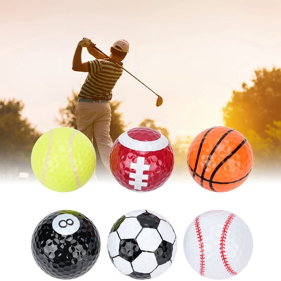 Suodoka 6 Pcs Novelty Practice Golf Balls Set - Basketball, Football, Volleyball, Tennis, Baseball, Rugby Patterns - Double Layer Standard Size Training Golf Balls for Indoor Outdoor Putting Gift