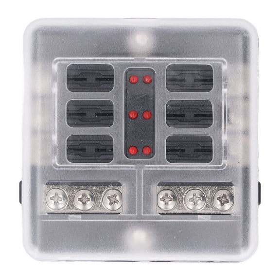 Suodoka 6 Way Blade Fuse Box Block with Red LED Indicator and Waterproof Cover, Maximum DC32V 100A Input, Standard Circuit Distribution Panel for Automotive Car Boat Truck Marine RV 12V 24V