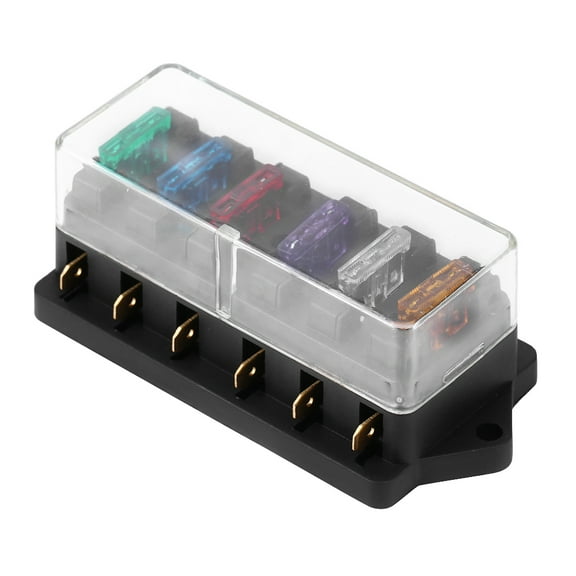 Suodoka 6 Way Circuit Car Boat Auto Blade Fuse Box Block Holder DC 12V 24V, Universal Automotive Replacement Electrical Parts for RV Trucks, Medium Size 4.5 inches / 11.4 cm