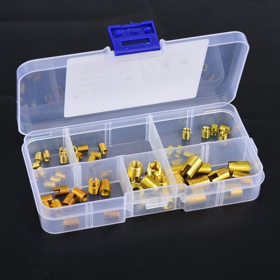 Suodoka 60Pcs Carbon Steel Self-Tapping Screw Thread Inserts, 302 Type Yellow Zinc Plated Thread Repair Kit, Assorted Sizes M2 to M6 (0.07-0.23 inches)