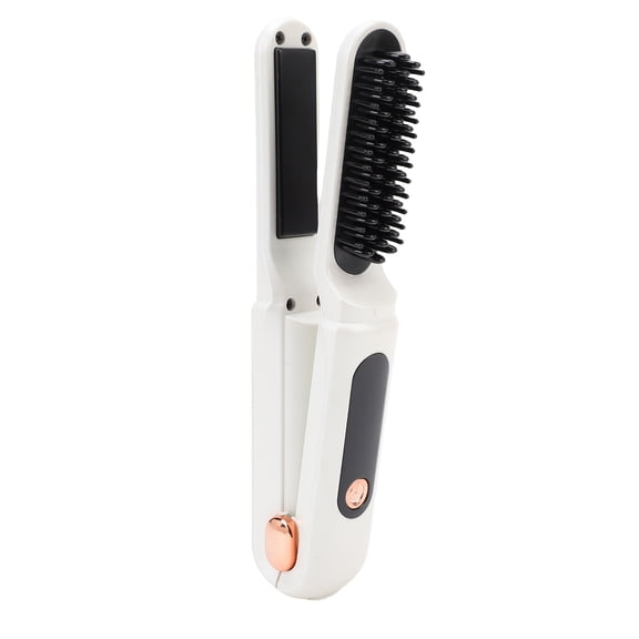 Suodoka 60W Cordless Hair Straightener Brush 2 in 1 Portable Hot Brush Straightening Comb with Digital Display, White