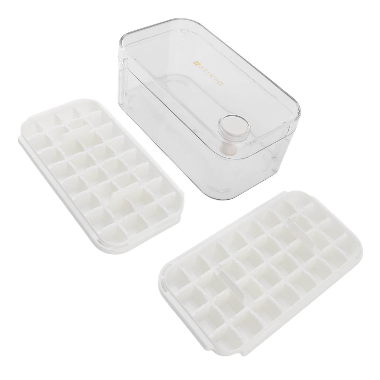 Suodoka 64-Grid Innovative Ice Cube Trays with Lid and Bin for Freezer, One-Press Release Food Grade Large Capacity Ice Maker Mold with Scoop, White (9.1 x 4.9 x 3.7 inches / 23 x 12.5 x 9.5 cm)
