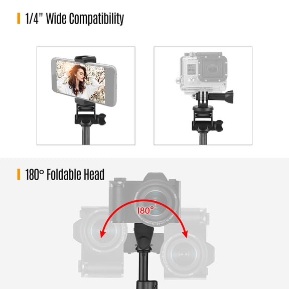 Suodoka 66 inches / 168 cm 2-in-1 Multifunctional Portable Selfie Stick Tripod with Remote Shutter Action Camera Mount Bracket for Smartphones and Vlogging