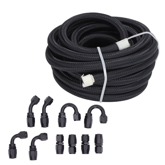 Suodoka 6AN Fuel Line Fitting Kit 20ft / 6m Hose 10pcs Aluminum Fittings Black Anodized 500 Psi Universal Fit for Car and Ship Engines
